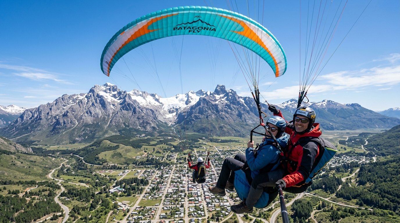 Parapente sobrevolando el cordón cordillerano de Esquel